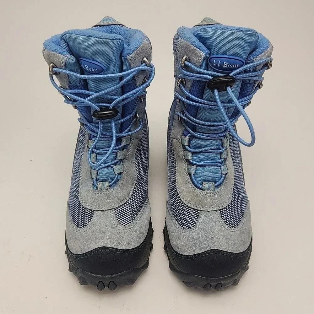 LL Bean Boots Blue Suede Thinsulate Winter Hiking Ankle Toggle Size 4 Kids Youth
